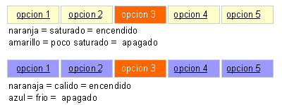 ejemplo de botones con colores calidos - frios y diferentes constrastes